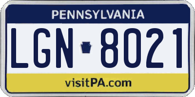 PA license plate LGN8021