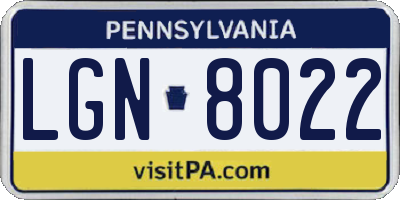 PA license plate LGN8022