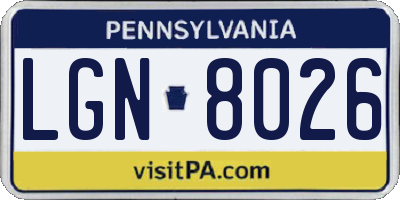 PA license plate LGN8026