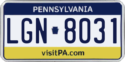 PA license plate LGN8031