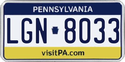PA license plate LGN8033