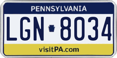 PA license plate LGN8034