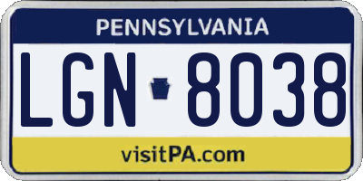 PA license plate LGN8038
