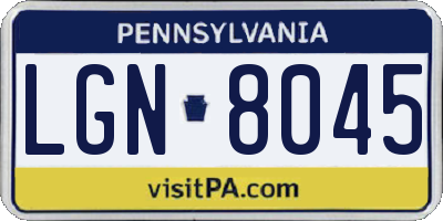 PA license plate LGN8045
