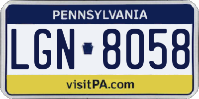 PA license plate LGN8058