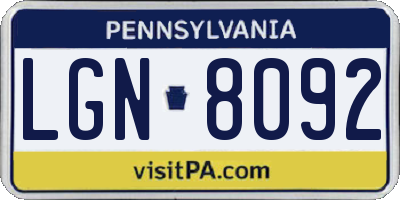 PA license plate LGN8092