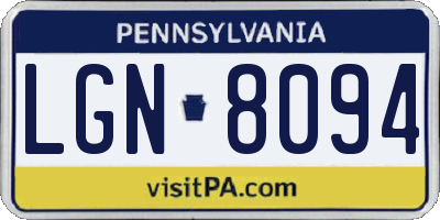 PA license plate LGN8094
