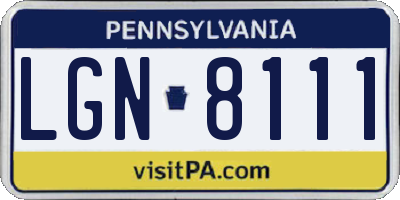 PA license plate LGN8111