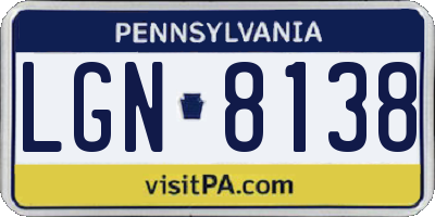 PA license plate LGN8138