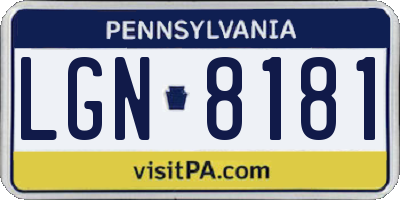 PA license plate LGN8181