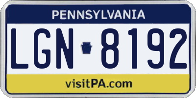 PA license plate LGN8192
