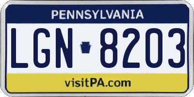 PA license plate LGN8203