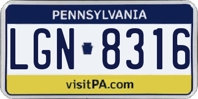 PA license plate LGN8316