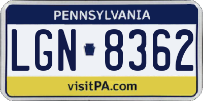PA license plate LGN8362