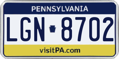 PA license plate LGN8702