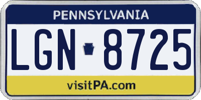 PA license plate LGN8725