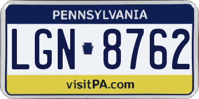 PA license plate LGN8762