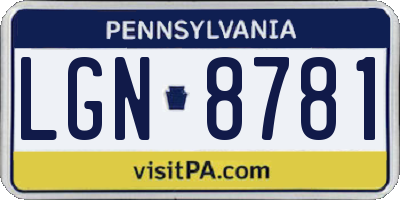 PA license plate LGN8781