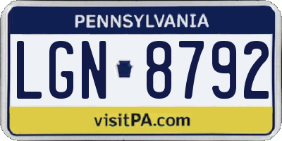 PA license plate LGN8792