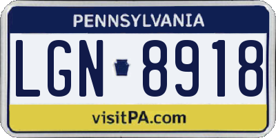 PA license plate LGN8918