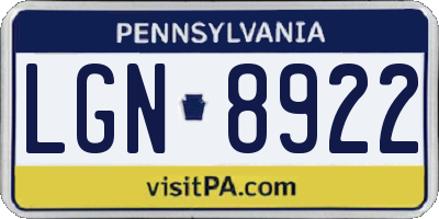 PA license plate LGN8922