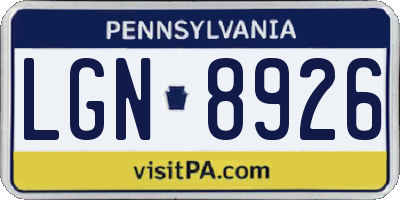 PA license plate LGN8926