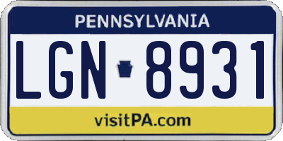 PA license plate LGN8931