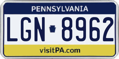 PA license plate LGN8962