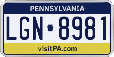 PA license plate LGN8981