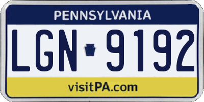 PA license plate LGN9192