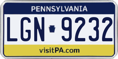 PA license plate LGN9232