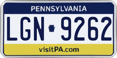 PA license plate LGN9262