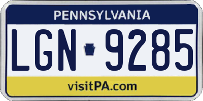 PA license plate LGN9285