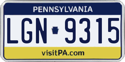 PA license plate LGN9315