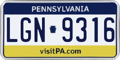 PA license plate LGN9316