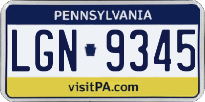 PA license plate LGN9345