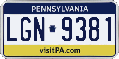 PA license plate LGN9381