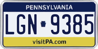 PA license plate LGN9385