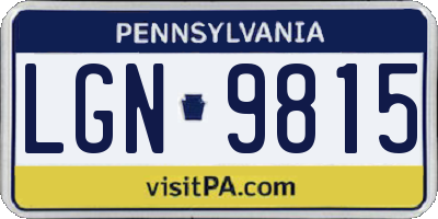 PA license plate LGN9815
