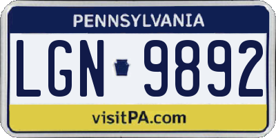 PA license plate LGN9892