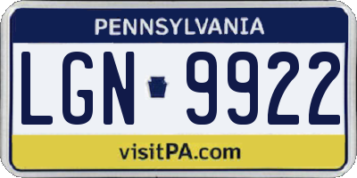 PA license plate LGN9922