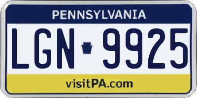 PA license plate LGN9925