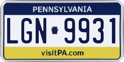 PA license plate LGN9931