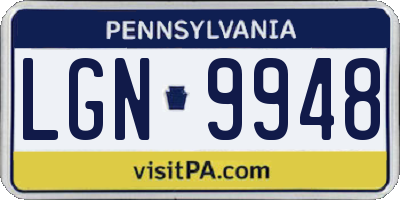 PA license plate LGN9948