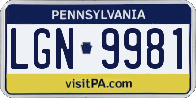 PA license plate LGN9981