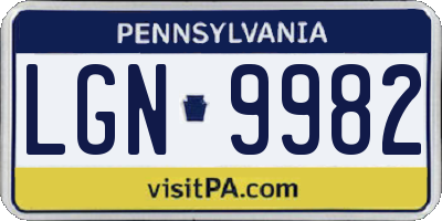 PA license plate LGN9982