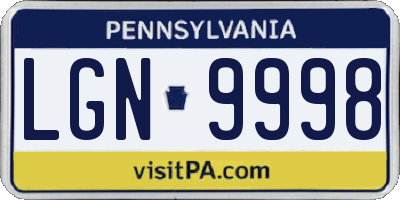 PA license plate LGN9998