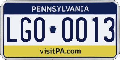PA license plate LGO0013