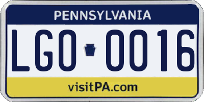 PA license plate LGO0016