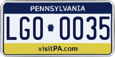 PA license plate LGO0035